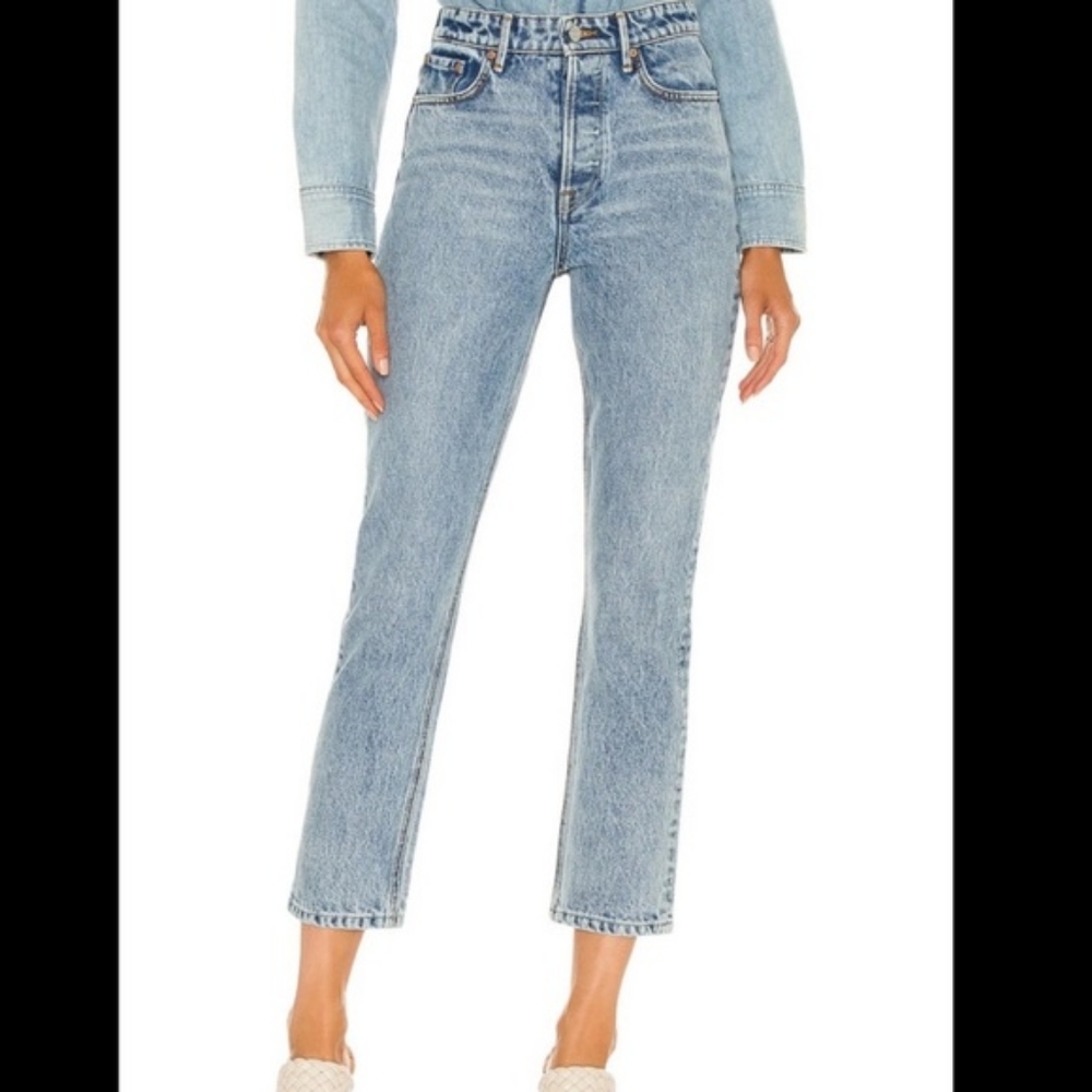 GRLFRND High-Rise Straight Jeans in Light Blue NWOT